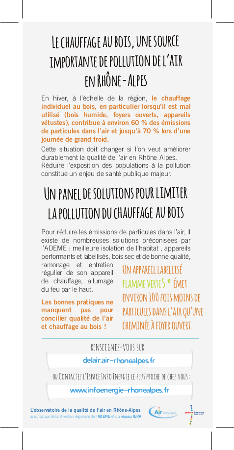 Le chauffage au bois : une source importante de pollution de l'air. Source : Air Rhône-Alpes