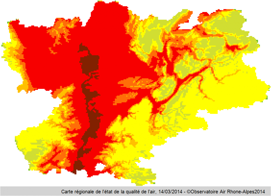 Carte régionale de la qualité de l'air le 14/03/2014, Observatoire air Rhône-Alpes