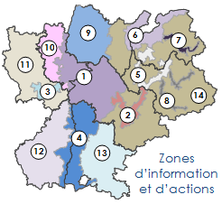 Zones de mesures et d'actions du dispositif régional de surveillance de la qualité de l'air. Source : Air Rhône-Alpes
