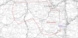 Carte de la zone de survol militaire SETBA en Ardèche