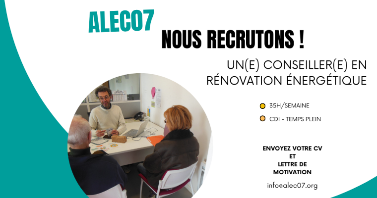 L’ALEC07 recrute un(e) conseiller(e) en rénovation énergétique